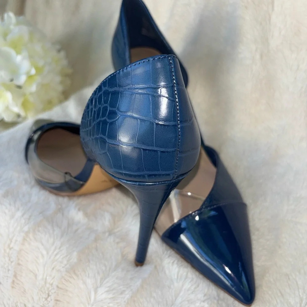 Aldo Navy Pointed D'Orsay Pumps with Clear Insets size 9